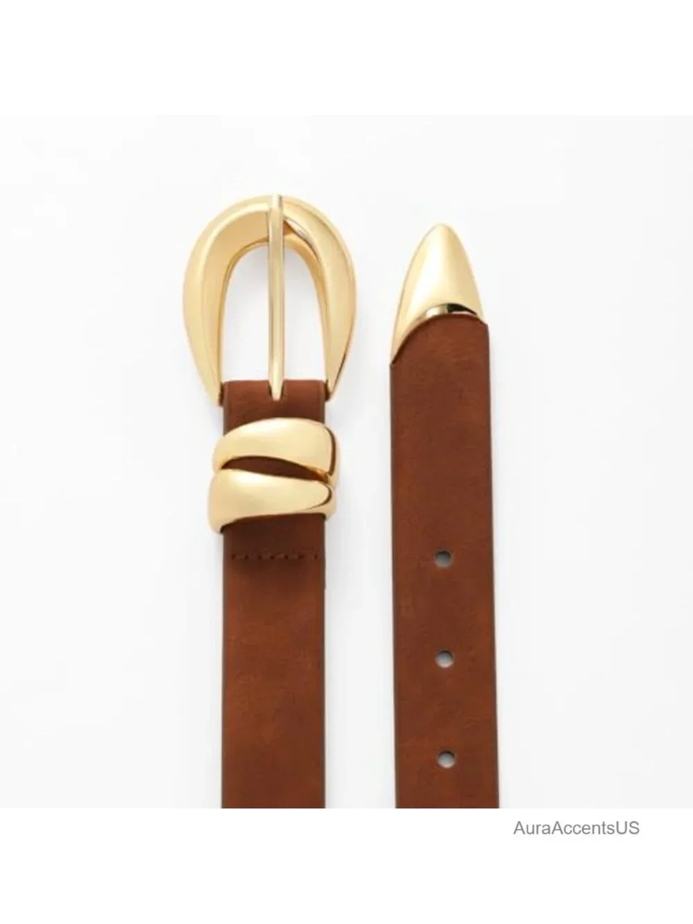 Women's Faux Leather Belt with Gold Buckle - Stylish Dress Belt